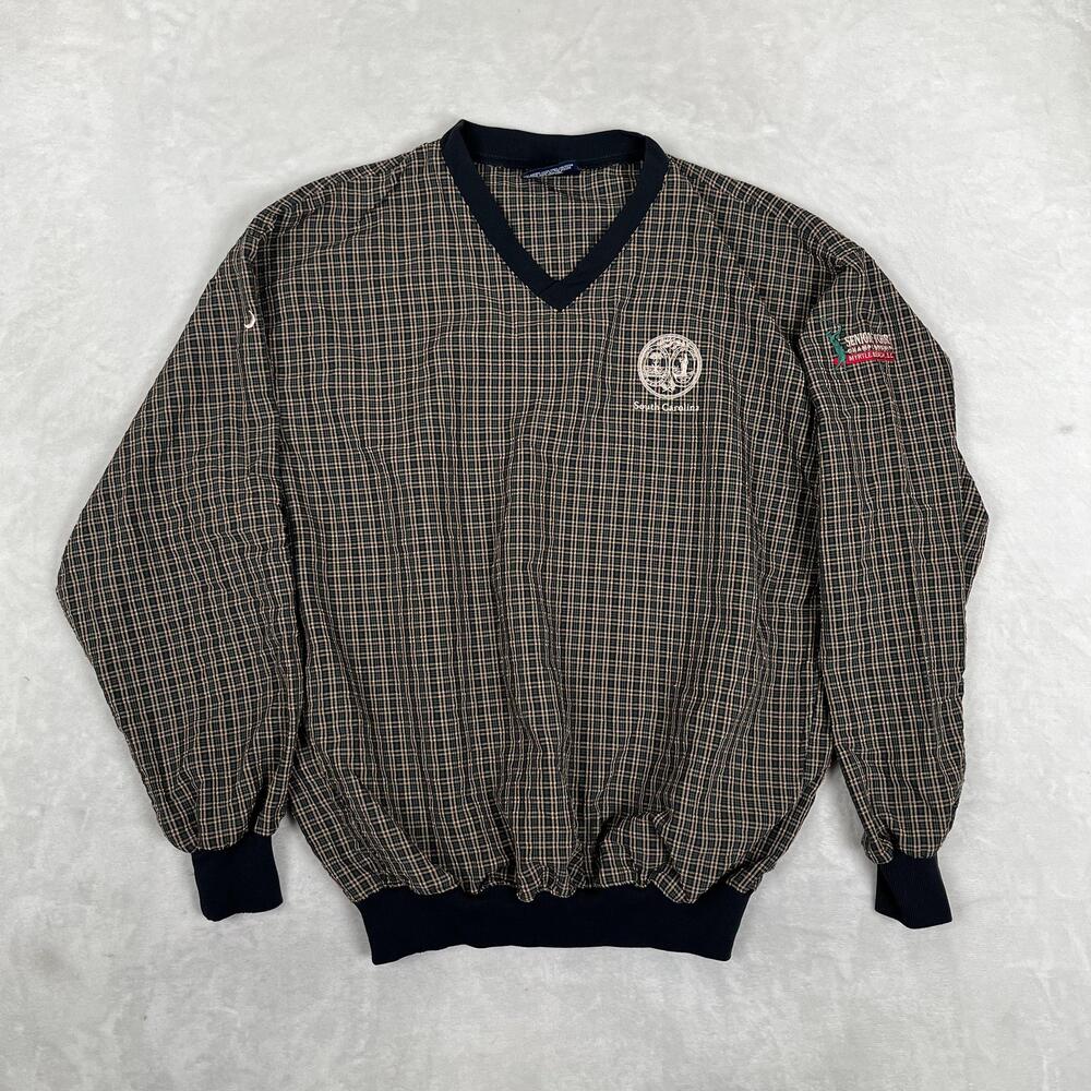 Vintage Myrtle Beach Senior Tour Golf Windbreaker Jacket Mens Medium Green Plaid